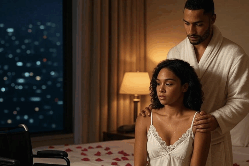 On my wedding night, I carried my disabled husband to bed — but when we fell, what I discovered left me trembling and unable to breathe… – bn